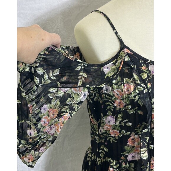 Daniel Rainn Cold Shoulder Blouse Floral Black Multi Size Small NWT - Picture 2 of 9